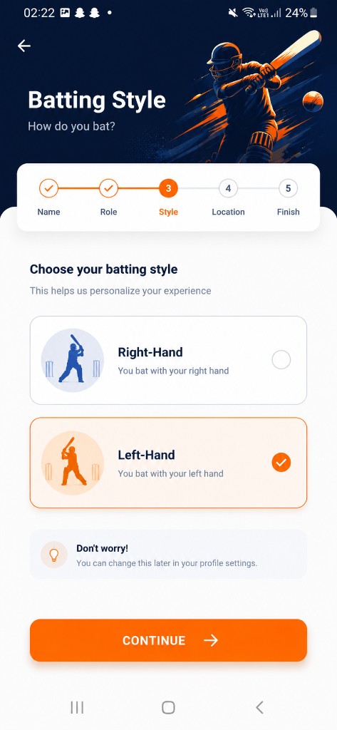 Profile setup — batting style