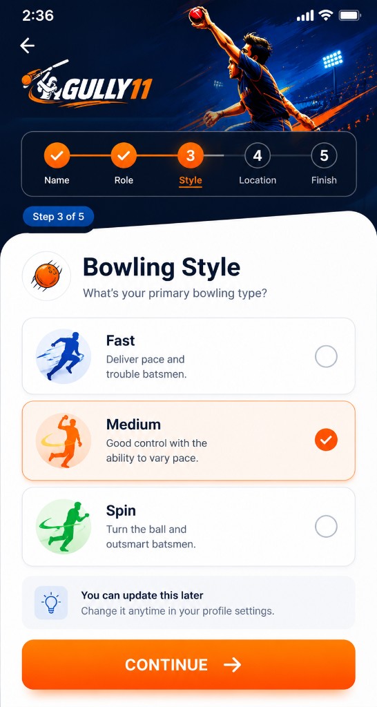 Profile setup — bowling style