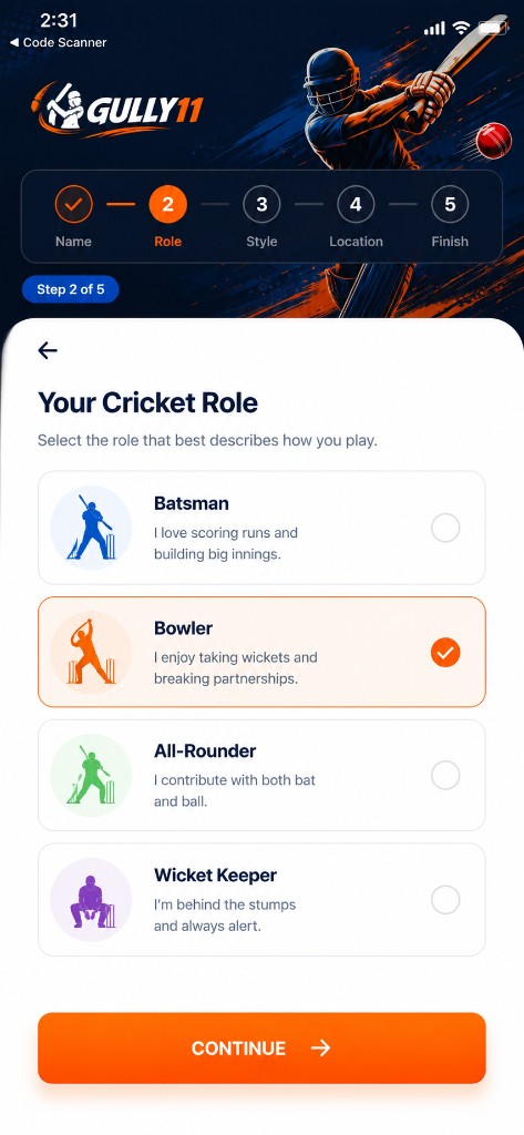 Profile setup — choose cricket role